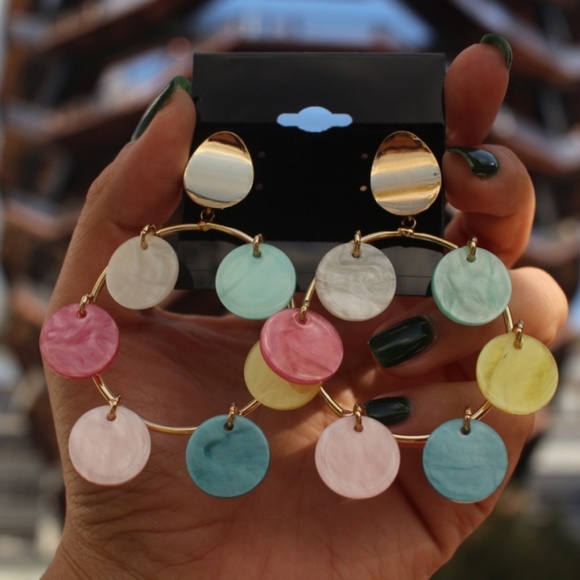 New 925 Large Multi color hoops dangling earrings - Picture 7 of 8